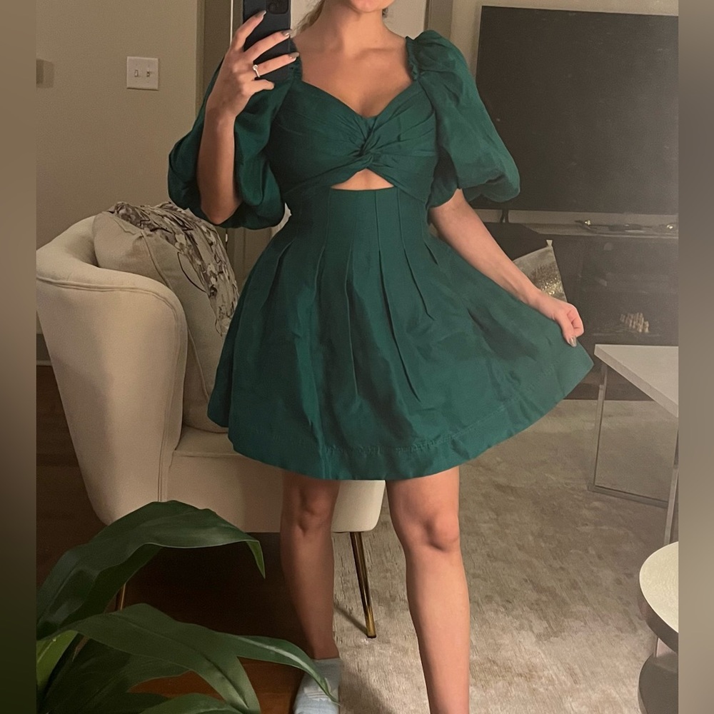AJE Green Mini Puff Sleeve Fit and Flare *New*